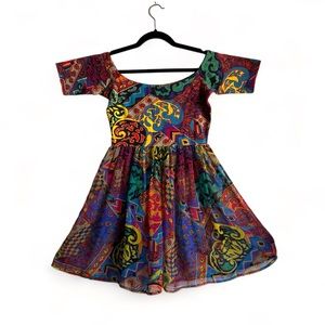 1980s Betsey Johnson made in USA Punk Label Colorful Off Shoulder L Dress - Rare